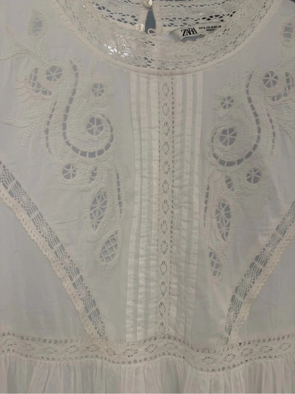 Zara Cream Embroidered Lace Peplum Blouse